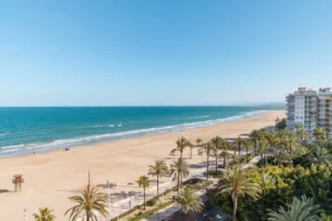 Mediterranean Sea and sandy beach at Cullera in Valencia